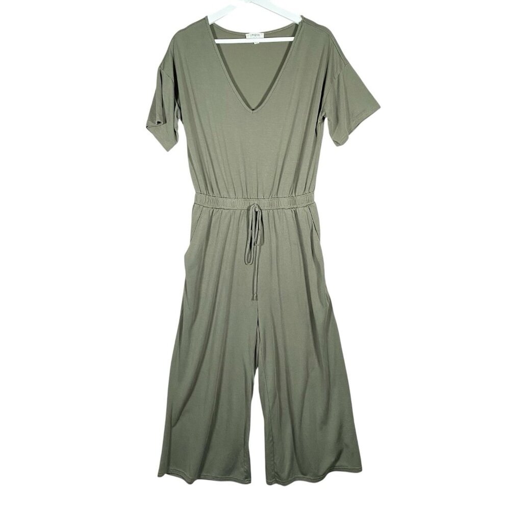 Umgee Wide Leg Crop Jumpsuit Size M Olive Moss Green Boho Beachy Resort Vacation - Picture 1 of 12